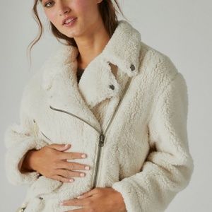 Lucky Brand Faux Fur Ivory Shearling Moto Jacket NWT